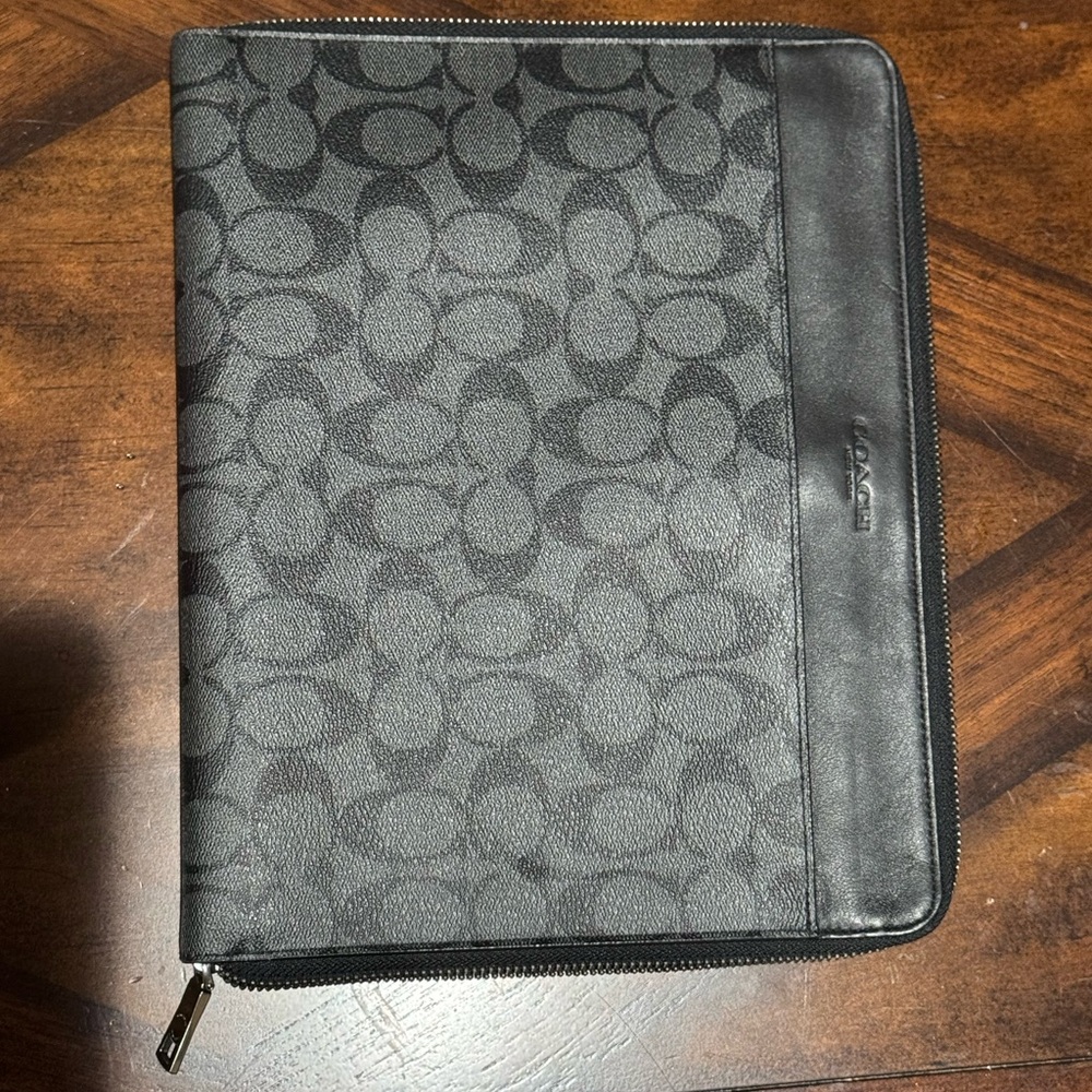 Coach Signature Black and Gray Zip Portfolio